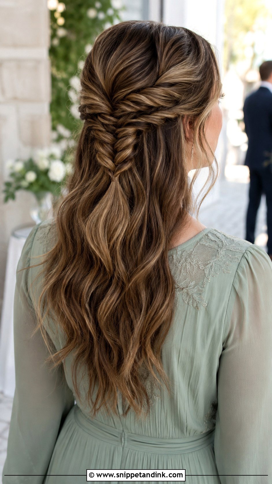 Half Up Fishtail Braid Style - Snippet and Ink - 30 Half-Up Half-Down Mother of Bride Hair Ideas