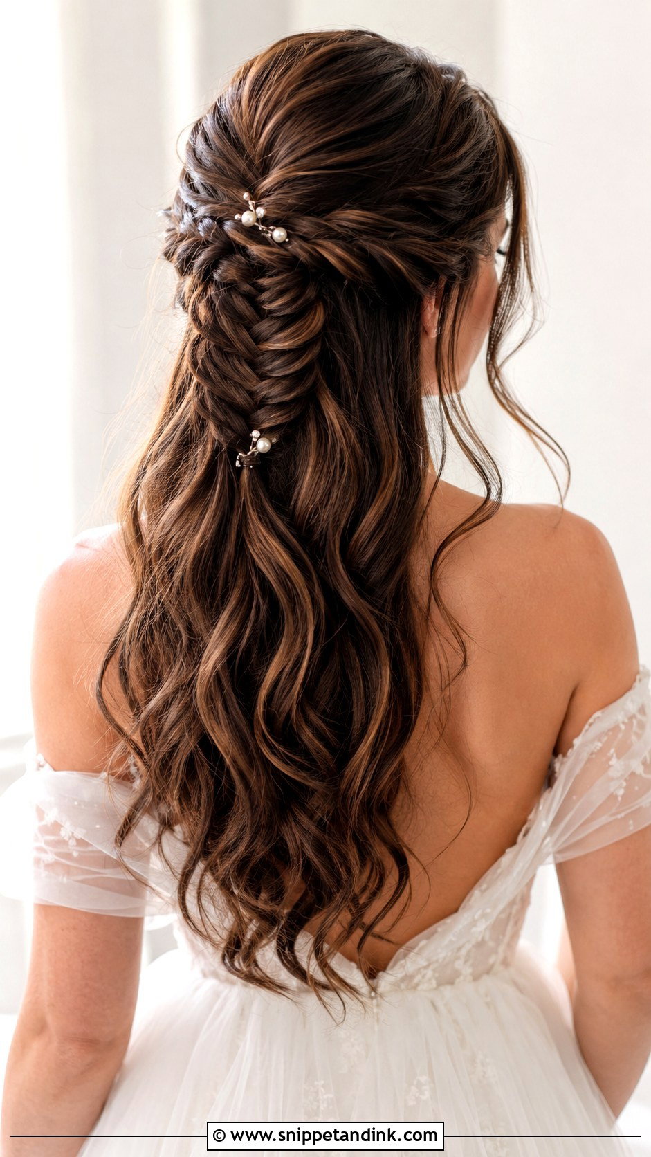 Half Up Fishtail Braid Wedding Hair - Snippet and Ink - 25 Romantic Half-Up Wedding Hair Ideas