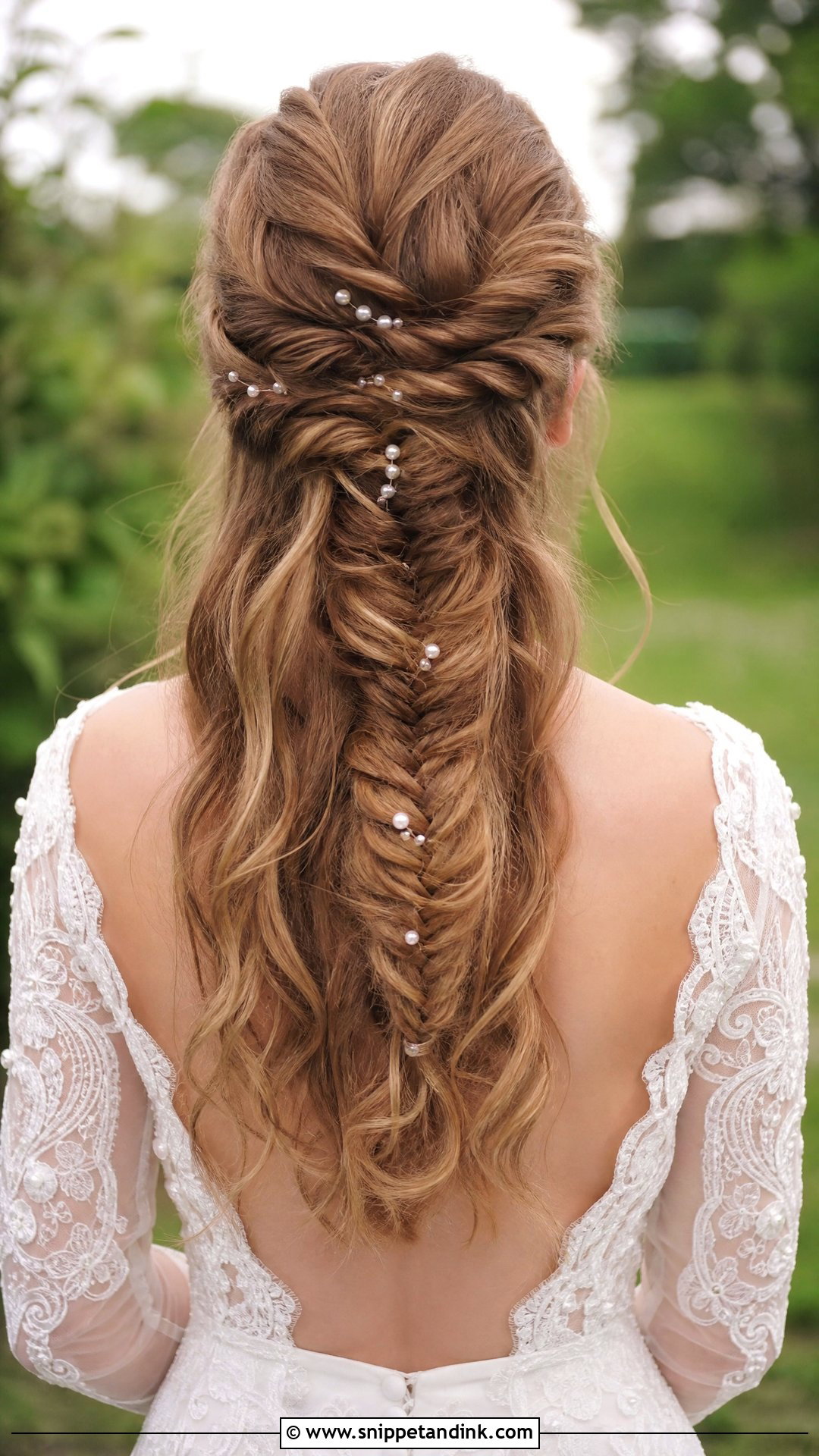 Half Up Fishtail Braid Wedding Hairstyle - Snippet and Ink - 20 Half Updo Wedding Ideas
