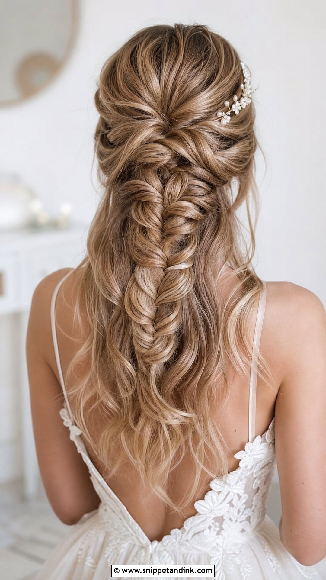 Half Up Fishtail Braid Wedding Hairstyle - Snippet and Ink - 20 Half-Up Braided Wedding Hairstyles
