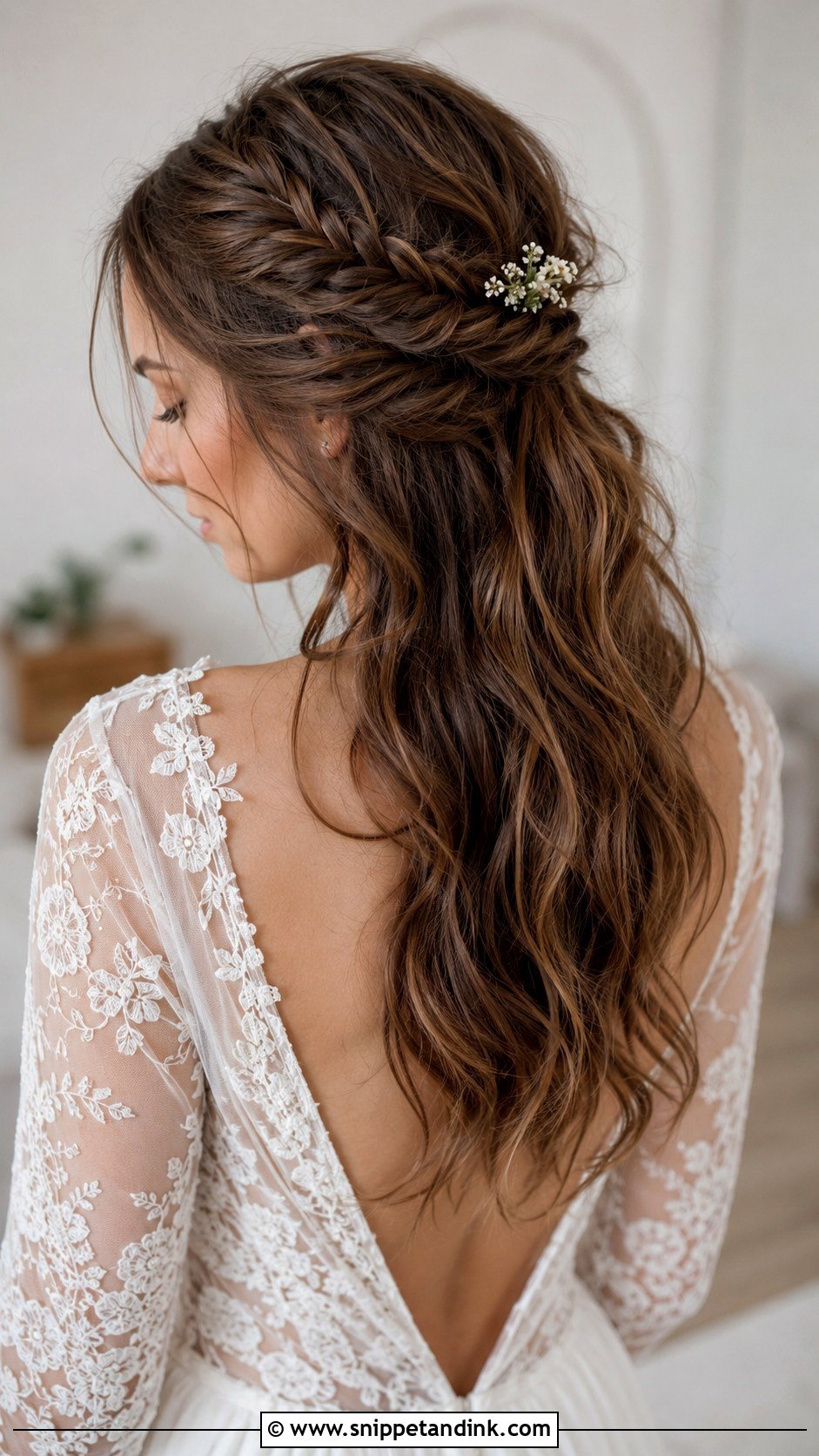 Half Up Fishtail Braid Wedding Look - Snippet and Ink - 25 Elegant Half-Up Half-Down Wedding Hair Ideas
