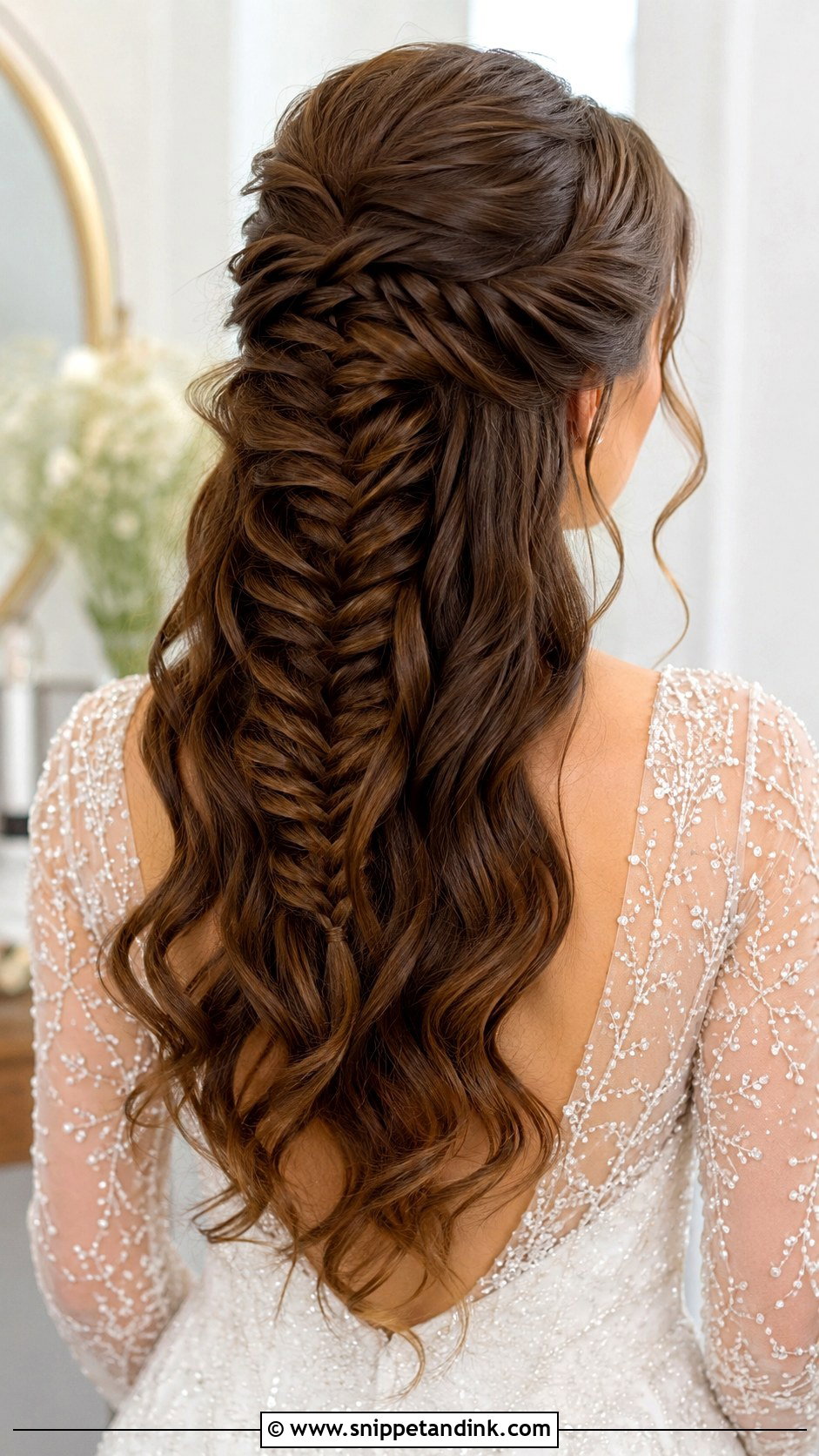 Half Up Fishtail Braid Wedding Style - Snippet and Ink - 25 Medium Length Half-Up Half-Down Wedding Hairstyles