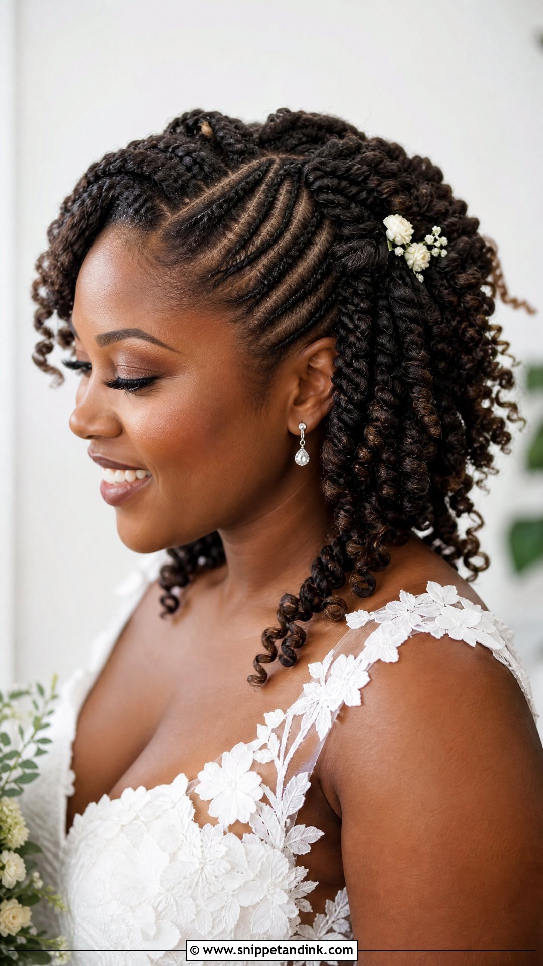 Half Up Flat Twists With Curly Ends - Snippet and Ink - 20 Black Half-Up Half-Down Wedding Hair Ideas