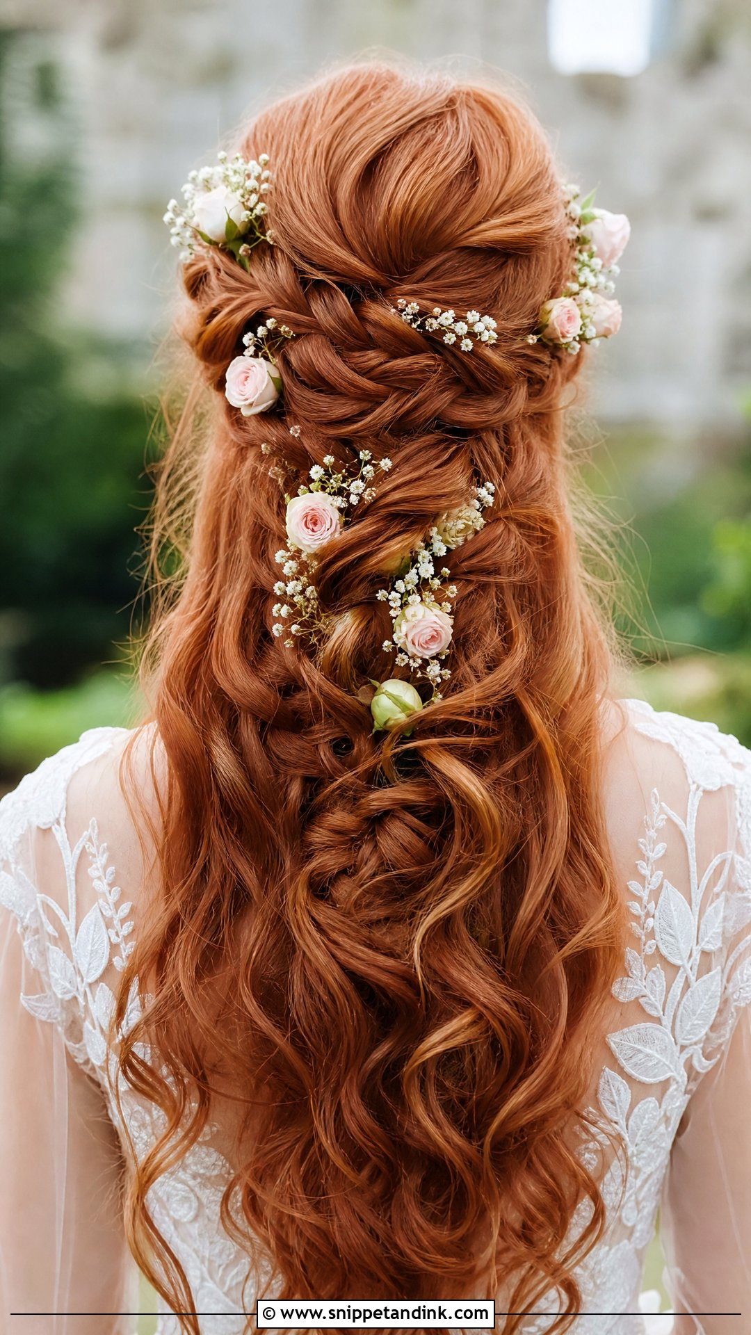 Half Up Floral Braid Wedding Hairstyle - Snippet and Ink - 20 Half-Up Braided Wedding Hairstyles