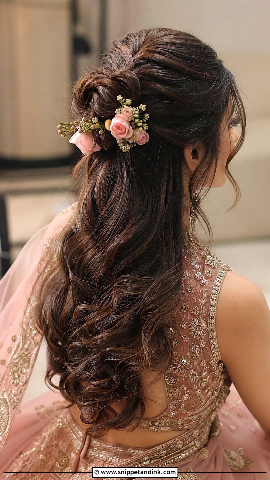 Half Up Floral Bun - Snippet and Ink - 20 Indian Flower Bridal Bun Hairstyles