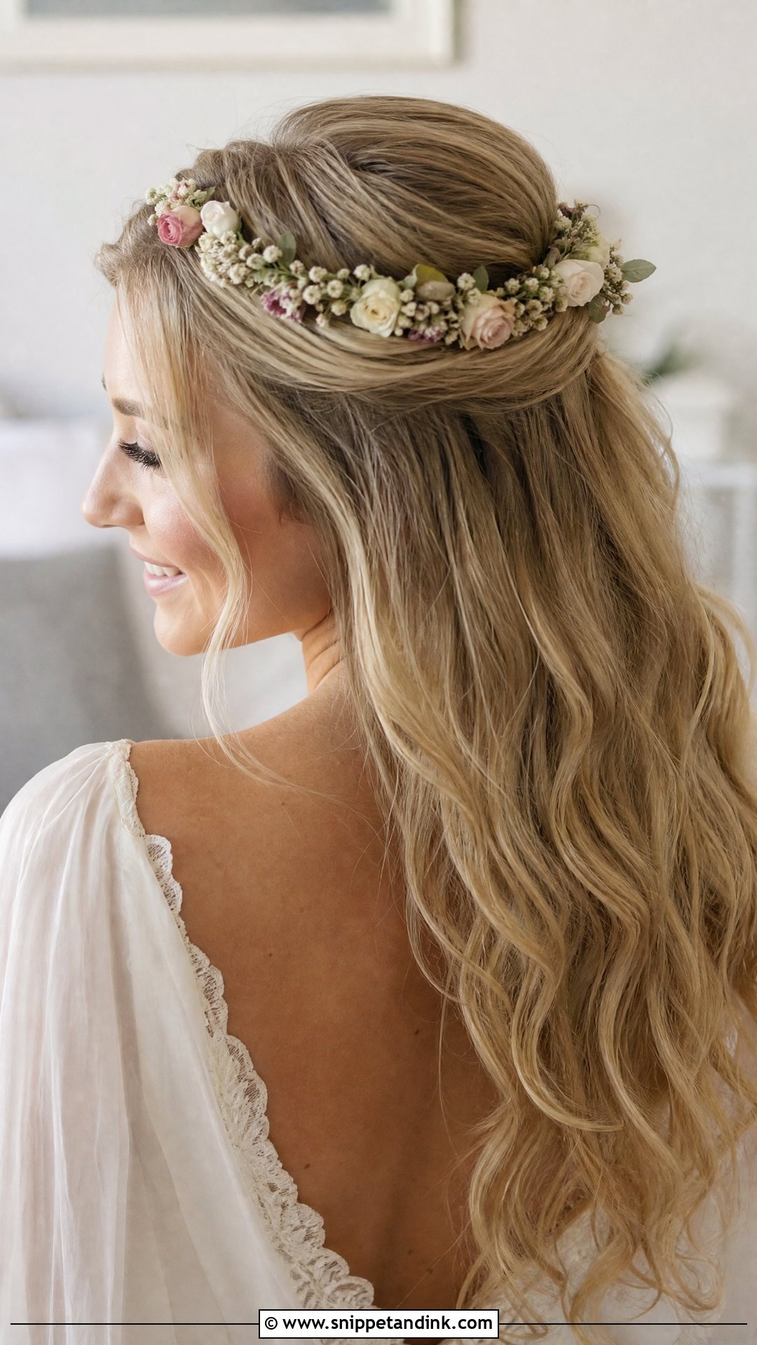 Half Up Floral Crown - Snippet and Ink - 20 Floral Updo Ideas