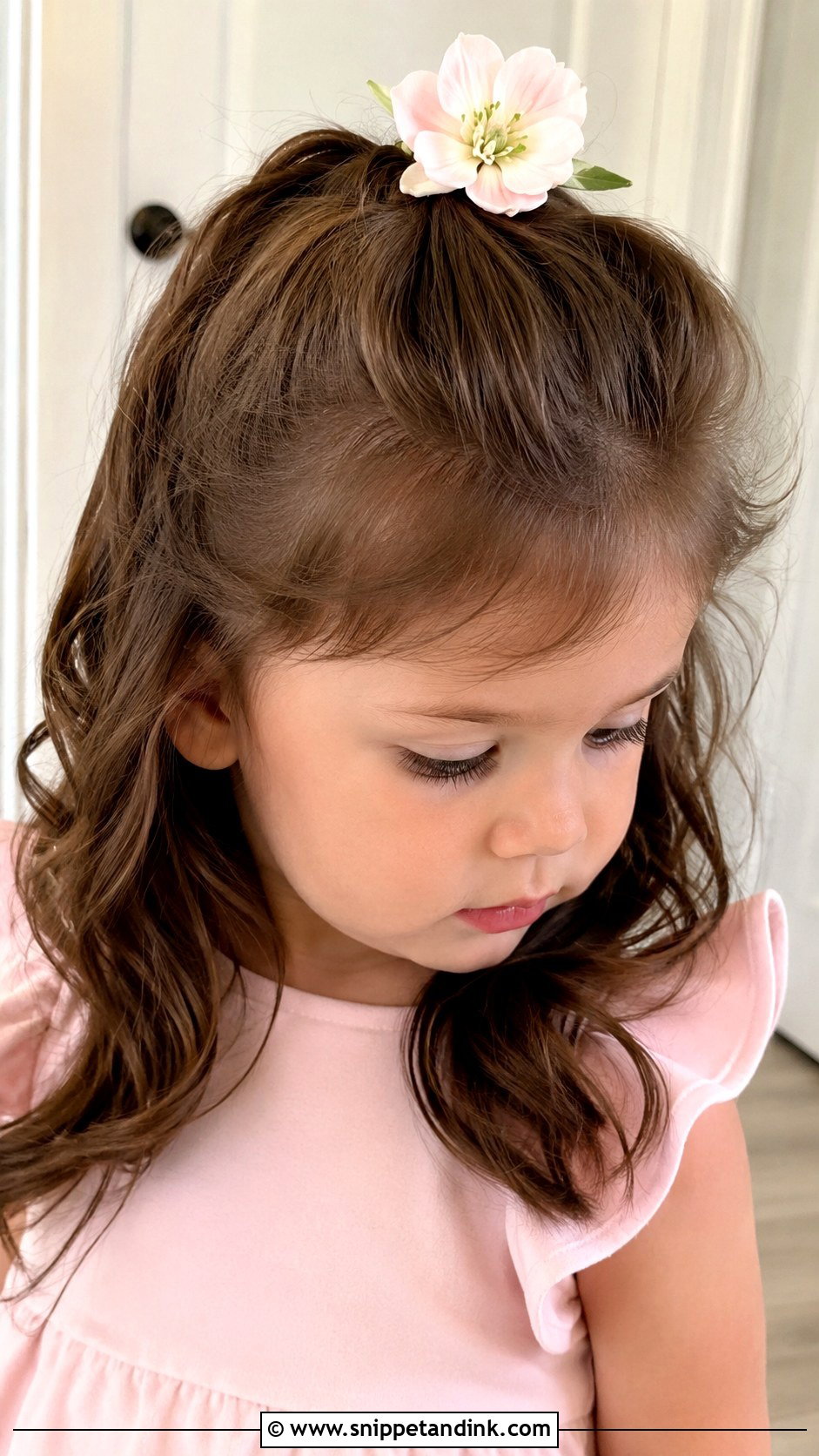 Half Up Flower Accent - Snippet and Ink - 25 Toddler Wedding Hairstyles