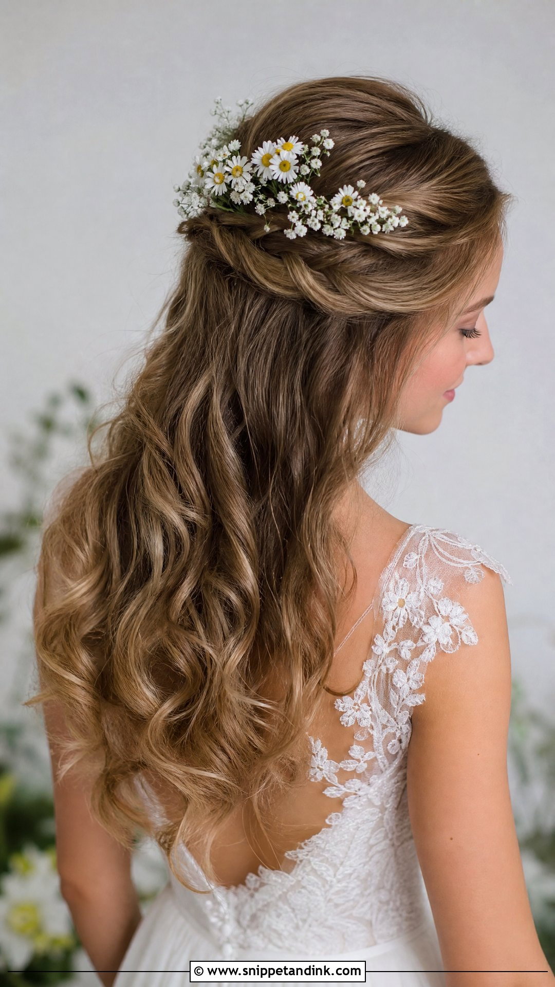Half Up Flower Crown - Snippet and Ink - 20 70s Wedding Hair Ideas