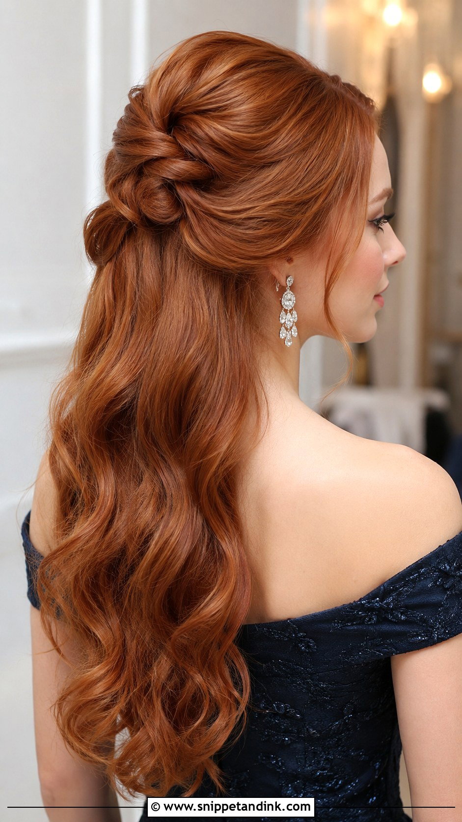 Half Up French Twist With Cascading Waves - Snippet and Ink - 20 Medium Length Half-Up Wedding Hair Ideas