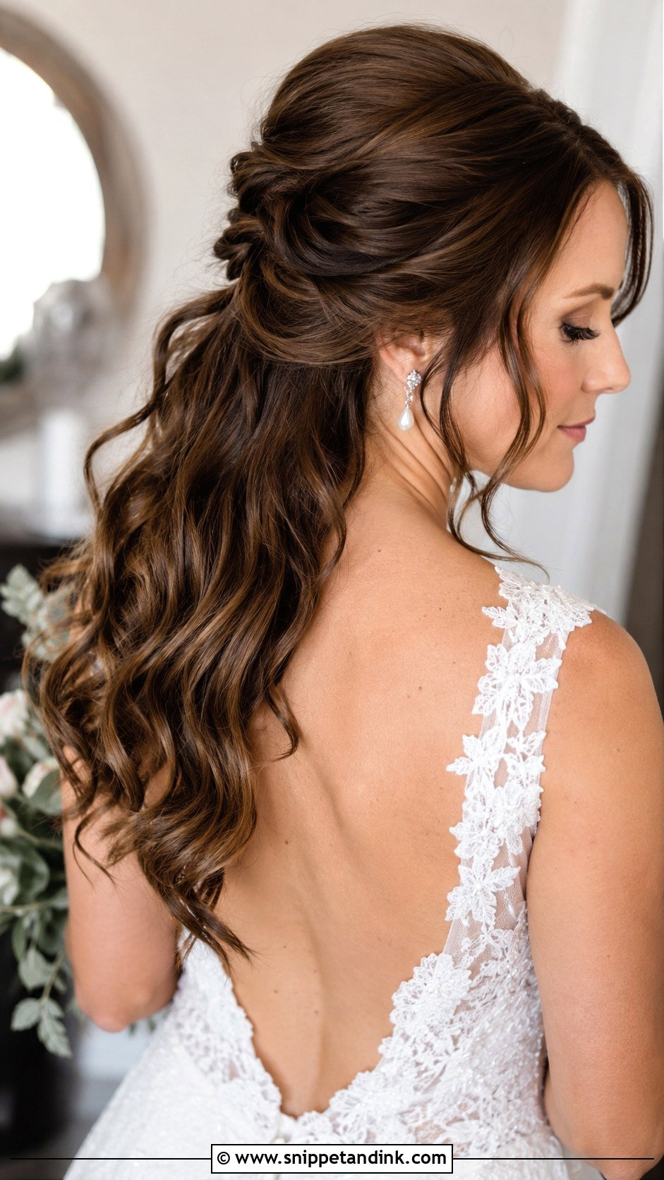Half Up French Twist with Cascades - Snippet and Ink - 25 Medium Length Half-Up Bridal Hair Ideas