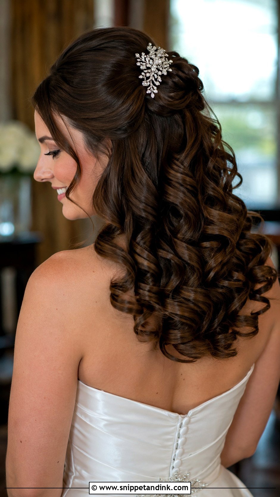Half Up French Twist with Cascading Waves - Snippet and Ink - 25 Medium Length Half-Up Half-Down Wedding Hairstyles