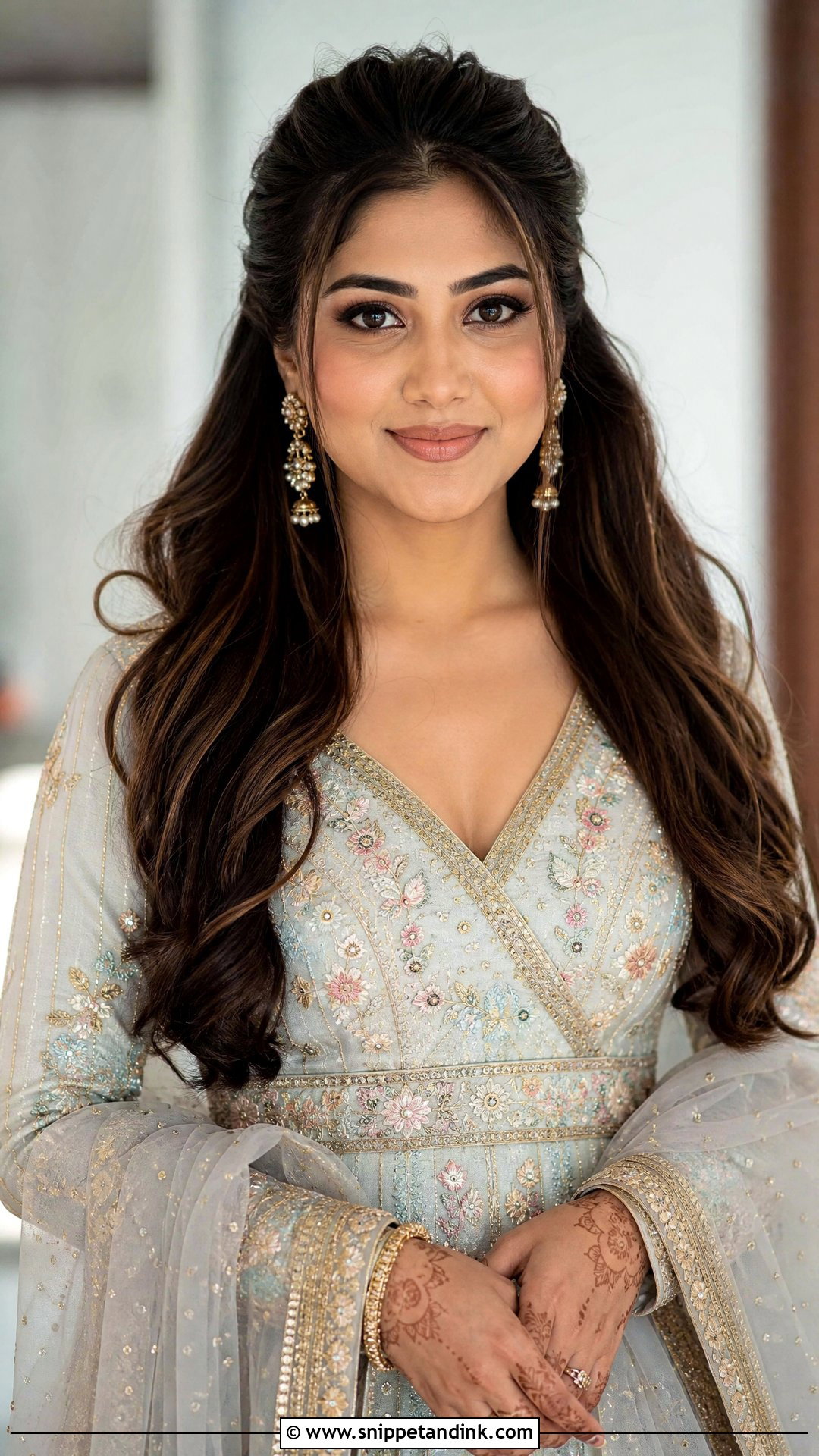 Half Up Front Hairstyle For Indian Wedding Open Hair - Snippet and Ink - 15 Front Hairstyles Indian Wedding for Open Hair