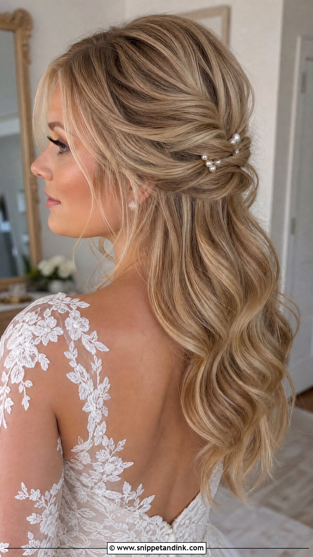Half Up Glam Waves Bridal Hair - Snippet and Ink - 15 Glam Waves Bridal Hair
