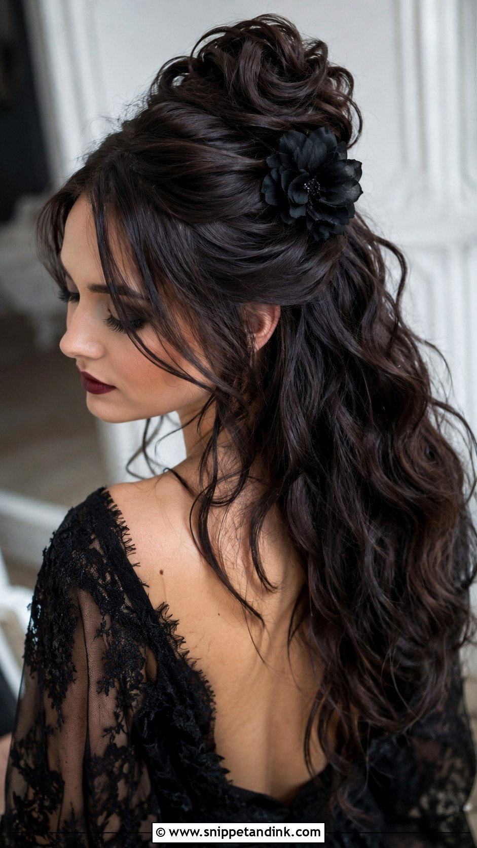 Half Up Gothic Bun With Waves - Snippet and Ink - 20 Gothic Wedding Hair Ideas