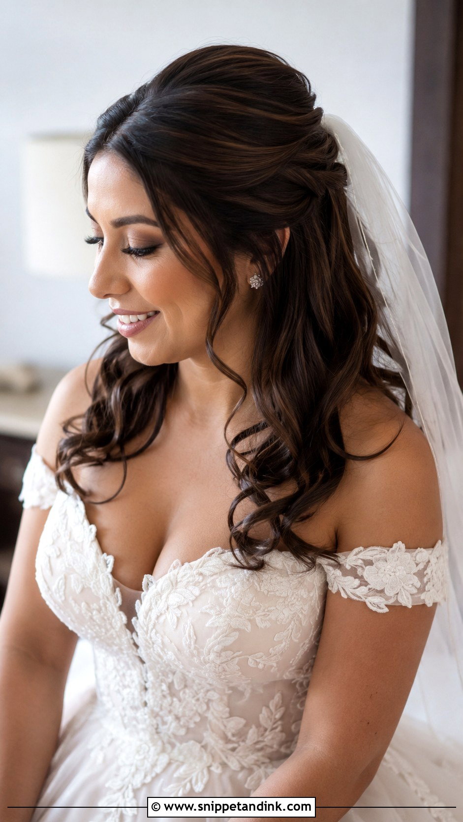 Half Up Hair Down With Veil - Snippet and Ink - 15 Veil in Hair Down Ideas