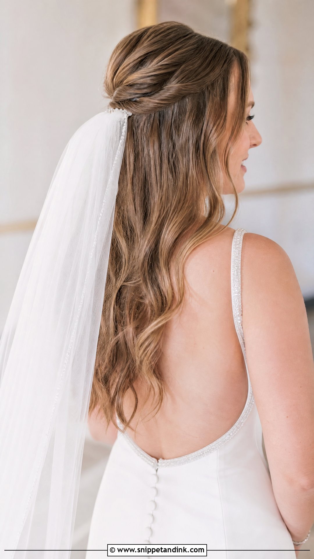Half Up Hair with Veil for Wedding - Snippet and Ink - 20 Hair Down Styles for Wedding