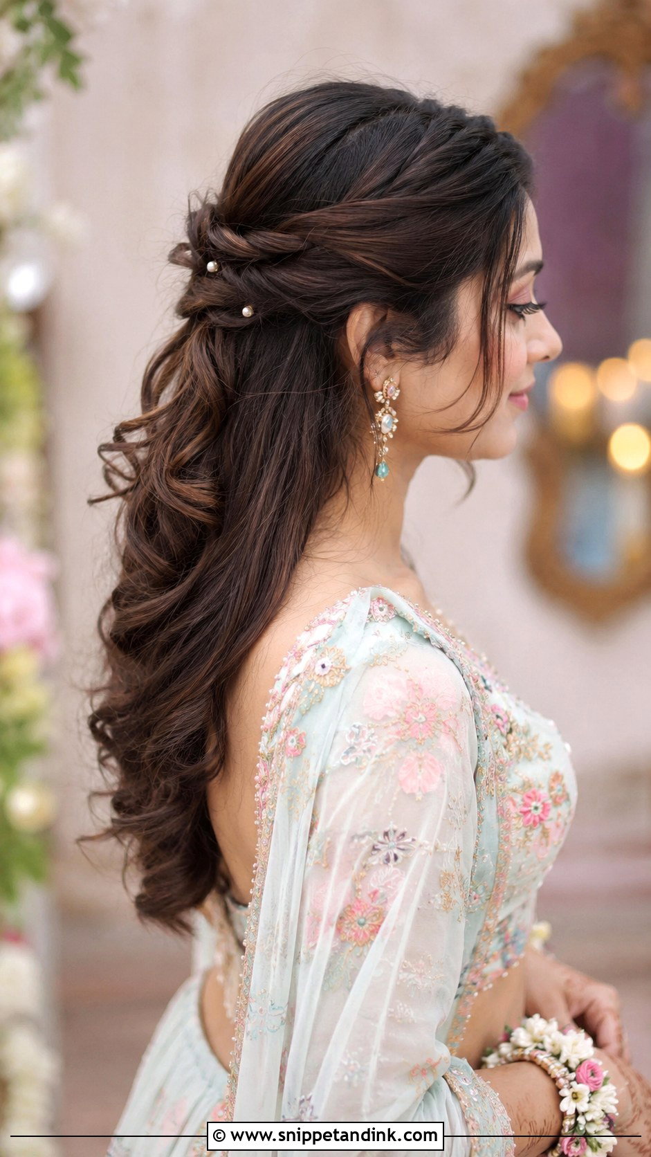 Half Up Hairstyle For Mehndi - Snippet and Ink - 20 Mehndi Event Hairstyles