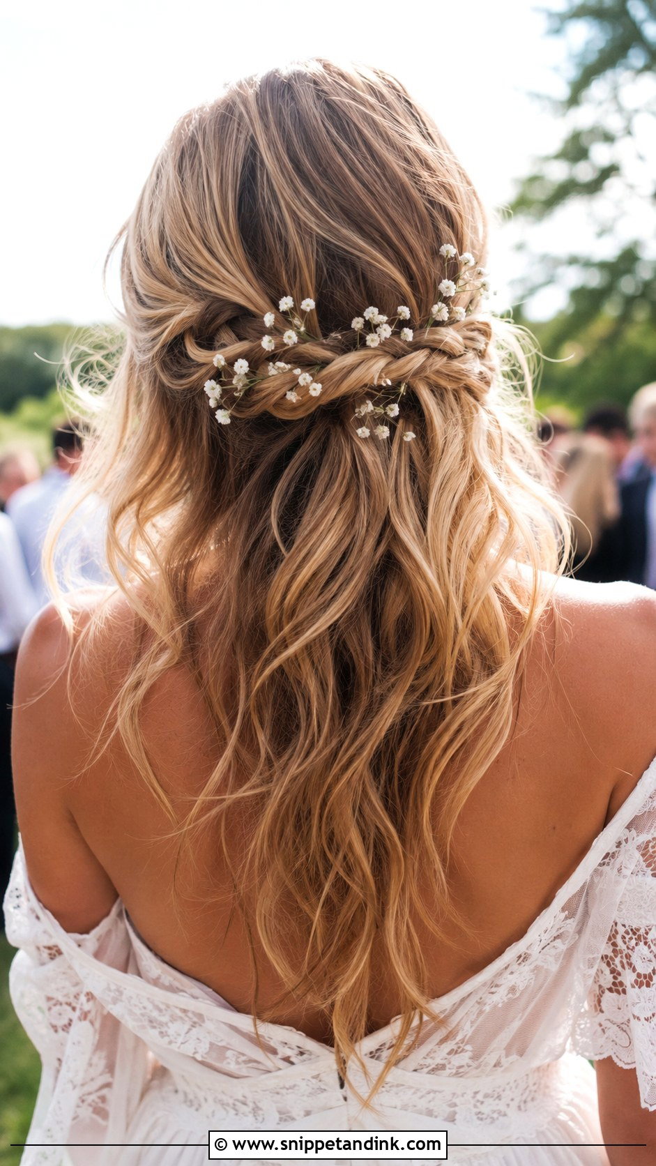 Half Up Hairstyle With Babys Breath - Snippet and Ink - 25 Elegant Half-Up Half-Down Wedding Hair Ideas