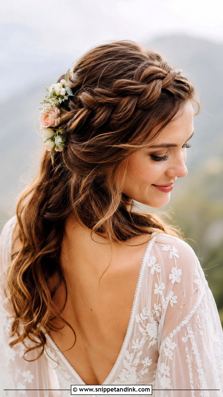 Half Up Hairstyle With Braided Crown - Snippet and Ink - 25 Half-Up Wedding Hairstyles for Long Hair