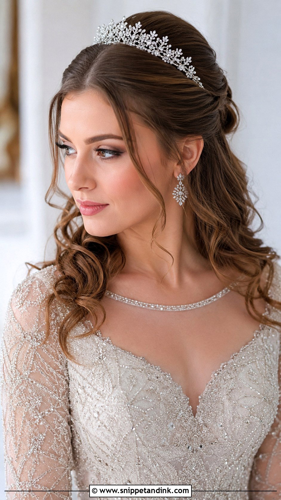 Half Up Hairstyle With Bridal Headpiece - Snippet and Ink - 20 Half Hair Up Hairstyles for Wedding