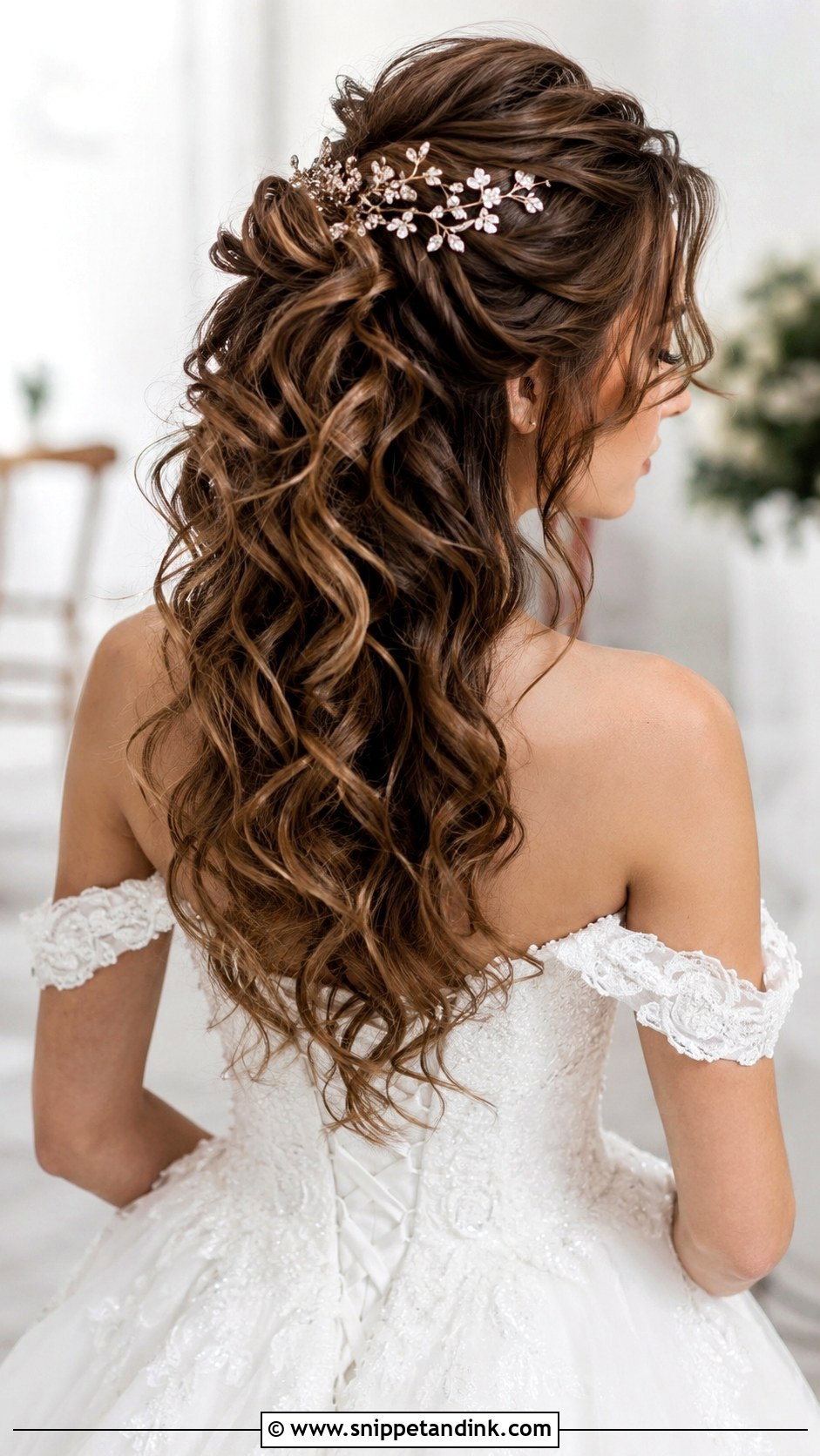 Half Up Hairstyle With Cascading Curls - Snippet and Ink - 30 Half-Up Half-Down Bridal Hairstyles