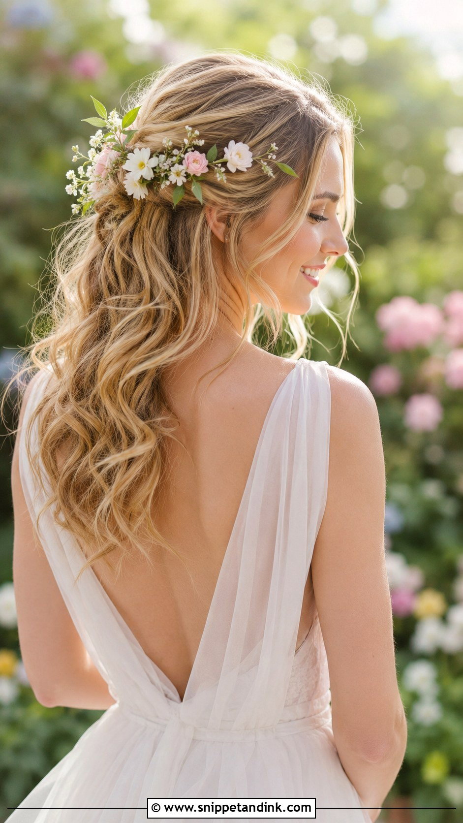 Half Up Hairstyle With Flowers - Snippet and Ink - 25 Half-Up Wedding Hairstyles for Long Hair
