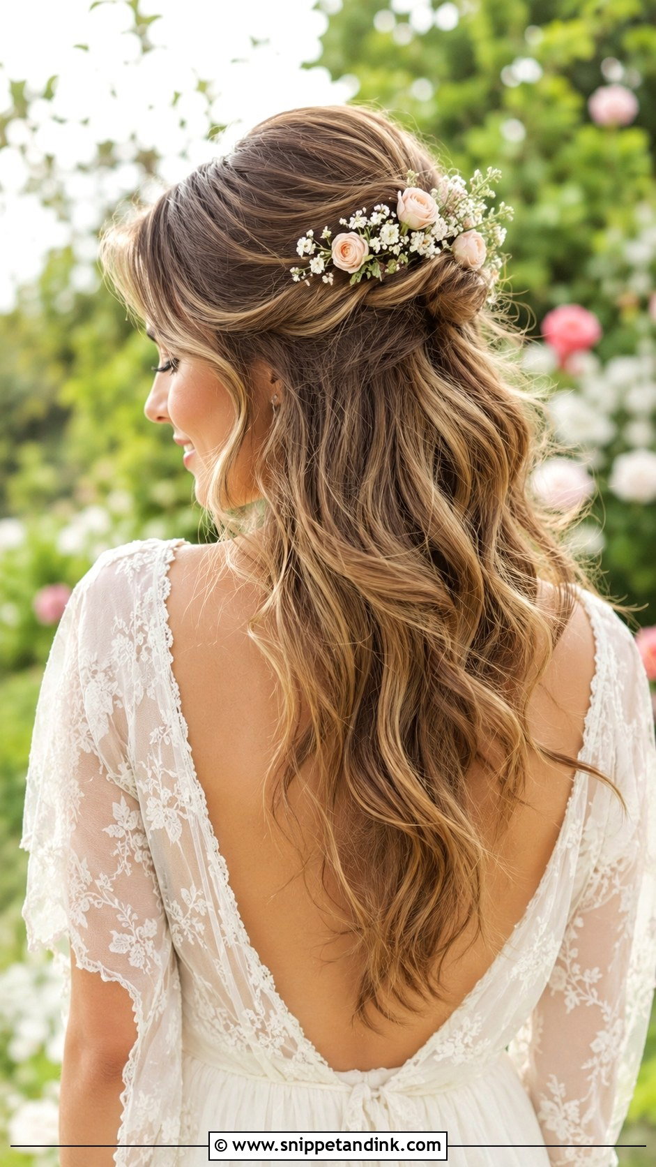Half Up Hairstyle With Fresh Flowers - Snippet and Ink - 20 Half-Up Bride Hair Ideas