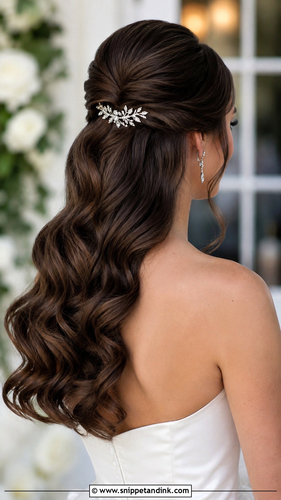 Half Up Hairstyle With Glam Waves - Snippet and Ink - 30 Half-Up Half-Down Bridal Hairstyles