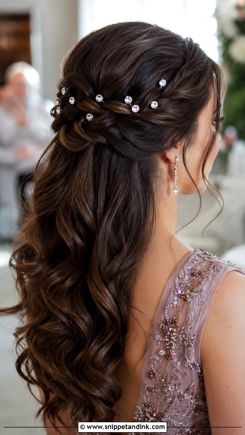 Half Up Hairstyle With Glitter or Sparkle Pins - Snippet and Ink - 25 Half-Up Maid of Honor Hairstyles