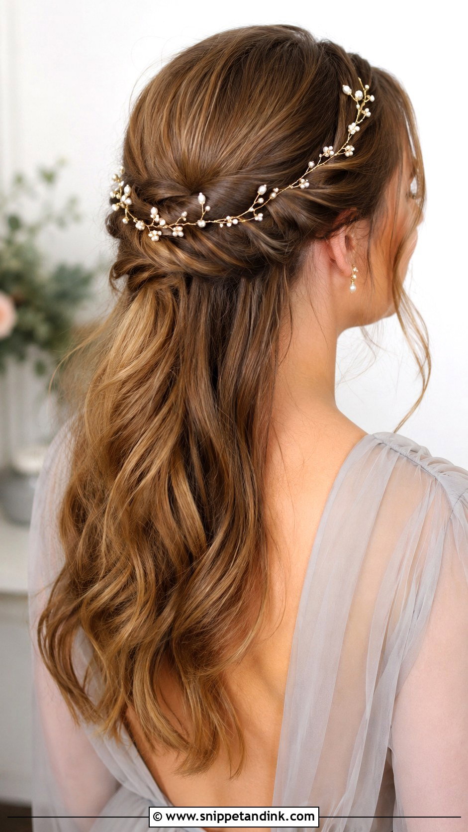 Half Up Hairstyle With Hair Vine - Snippet and Ink - 25 Elegant Half-Up Half-Down Wedding Hair Ideas