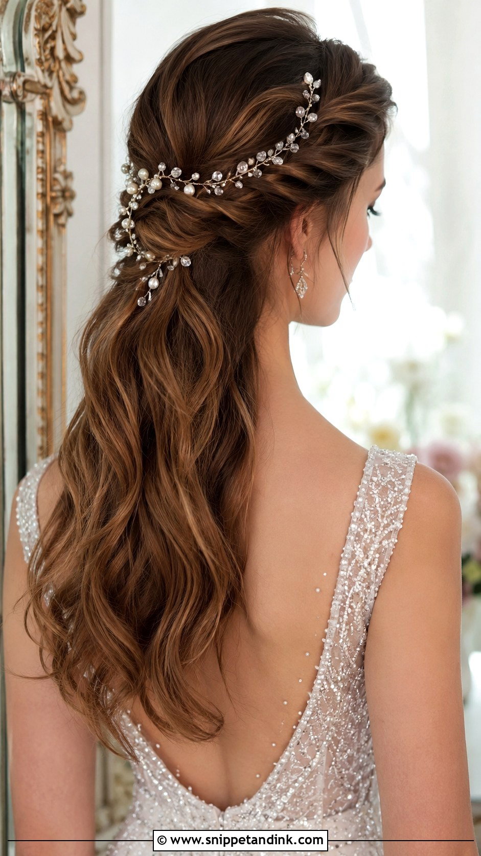 Half Up Hairstyle With Hair Vine - Snippet and Ink - 25 Half-Up Wedding Hairstyles for Long Hair