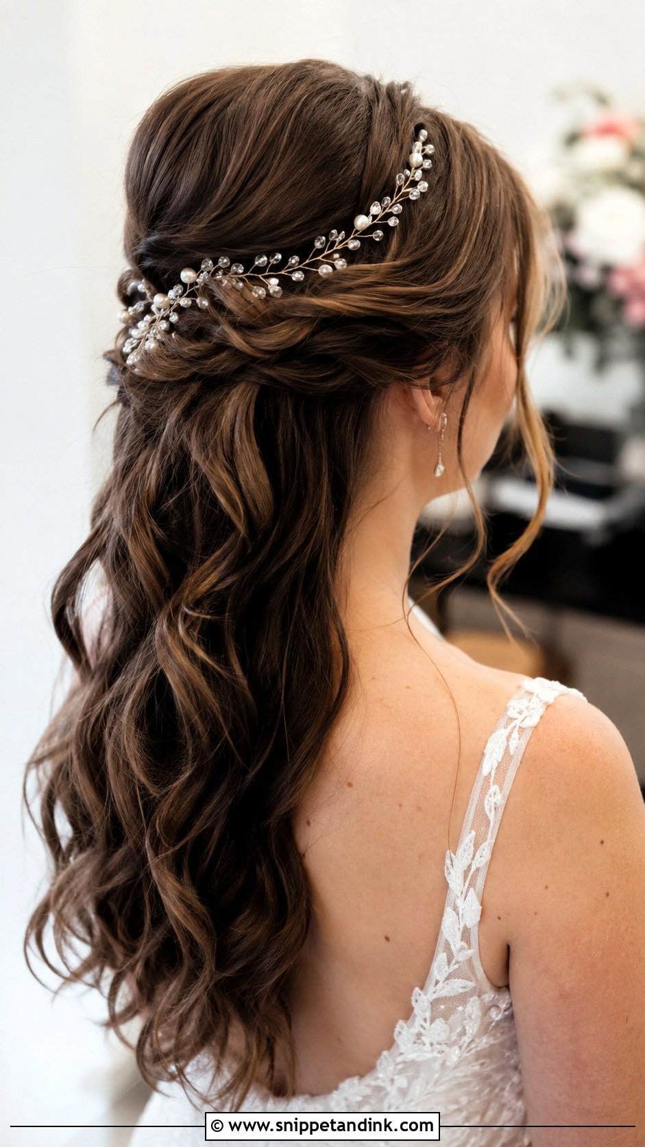 Half Up Hairstyle With Hair Vine - Snippet and Ink - 30 Half-Up Half-Down Bridal Hairstyles