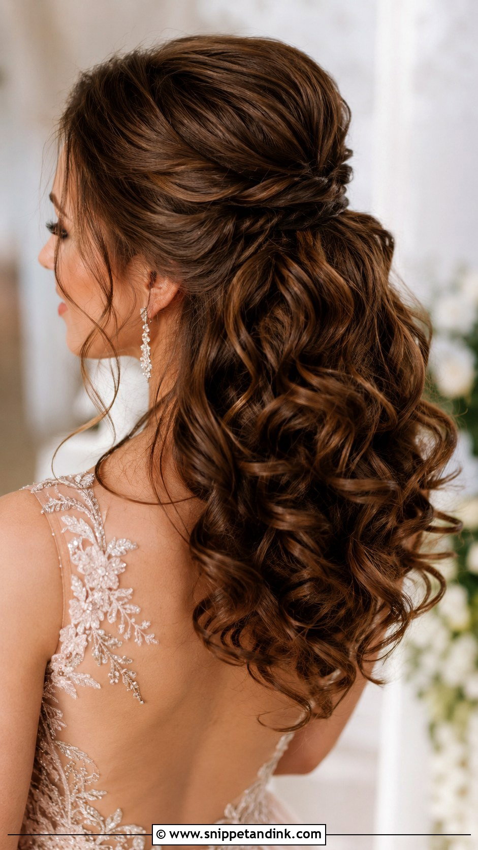 Half Up Hairstyle With Loose Curls - Snippet and Ink - 25 Half-Up Maid of Honor Hairstyles