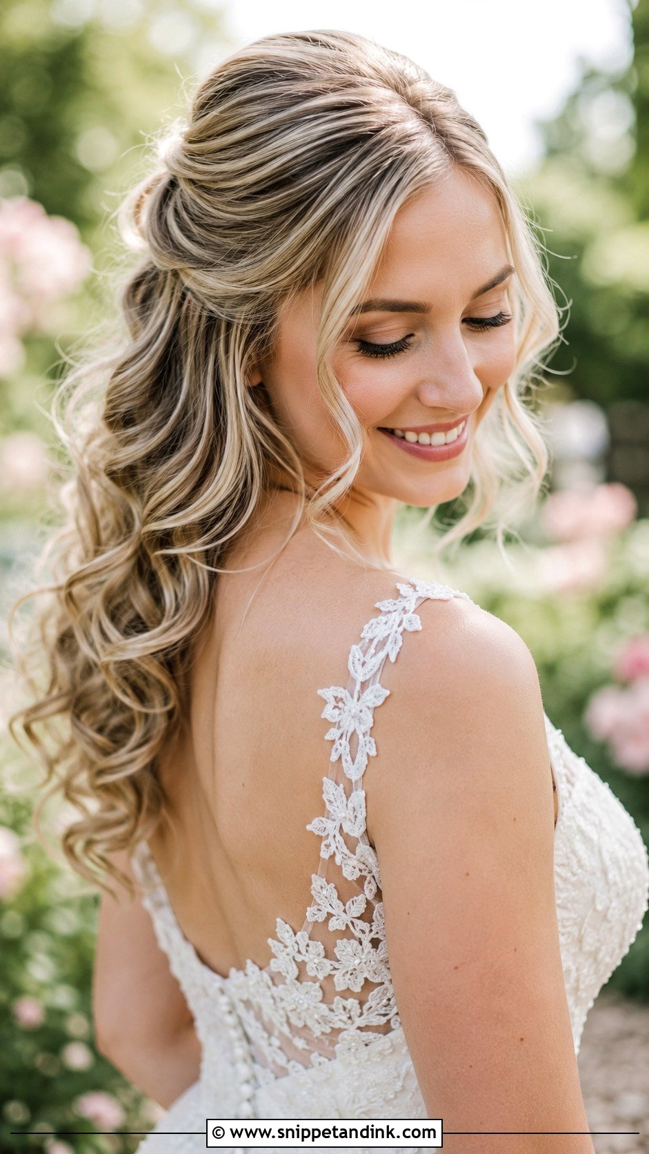 Half Up Hairstyle With Loose Curls - Snippet and Ink - 25 Half-Up Wedding Hairstyles for Long Hair