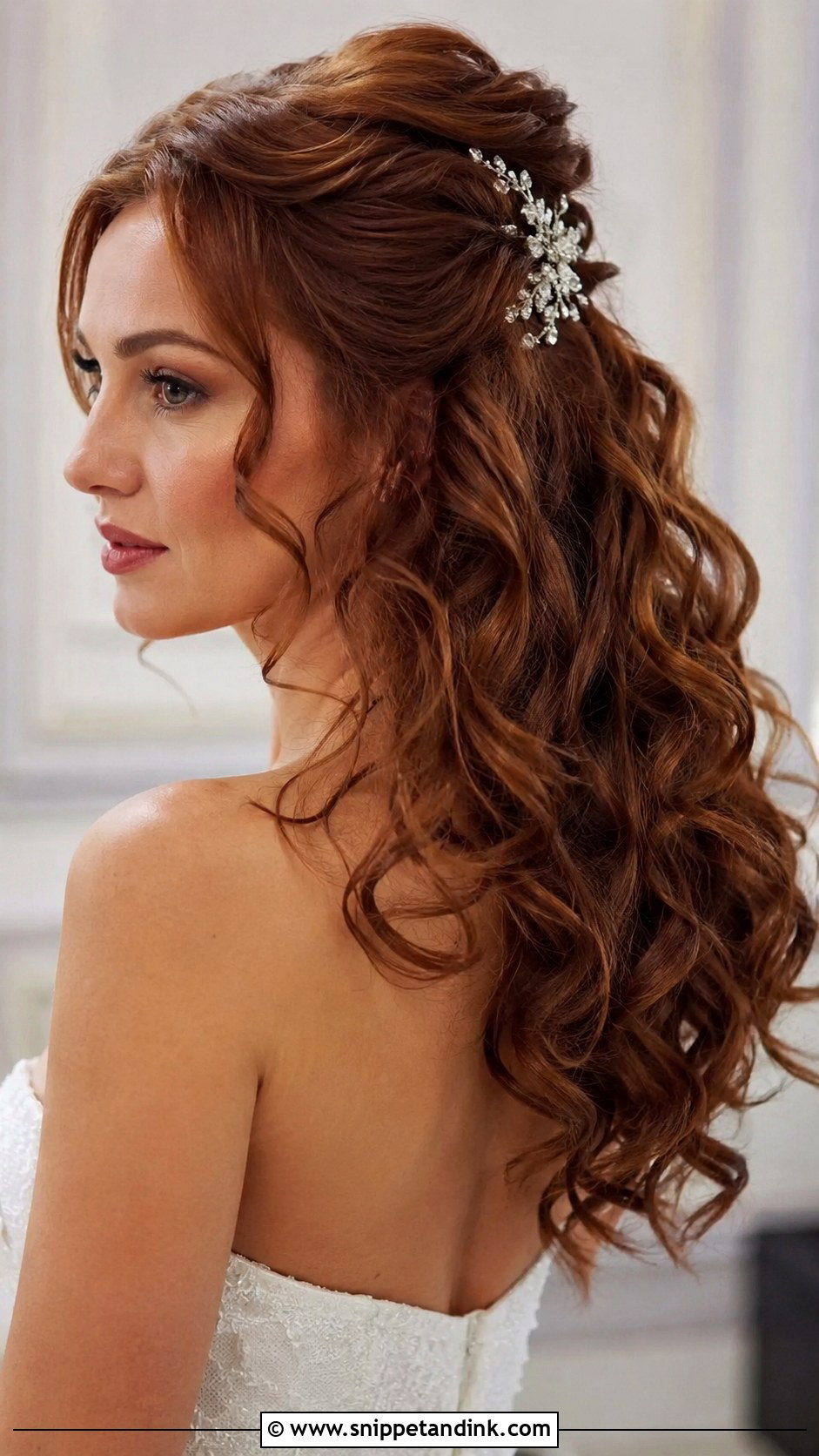 Half Up Hairstyle With Loose Curls - Snippet and Ink - 20 Half-Up Bride Hair Ideas
