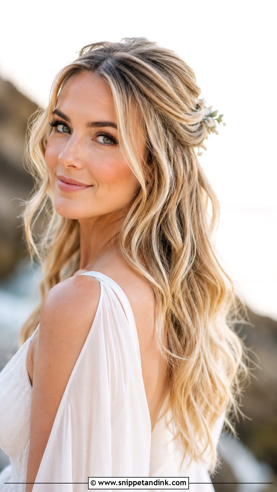 Half Up Hairstyle With Loose Waves - Snippet and Ink - 25 Half-Up Wedding Hairstyles for Long Hair