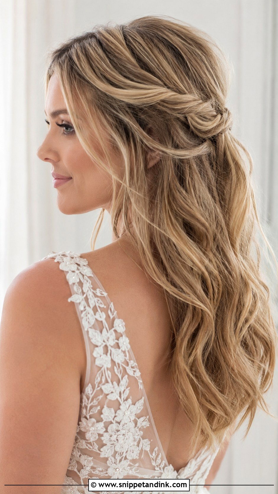 Half Up Hairstyle With Loose Waves - Snippet and Ink - 25 Elegant Half-Up Half-Down Wedding Hair Ideas