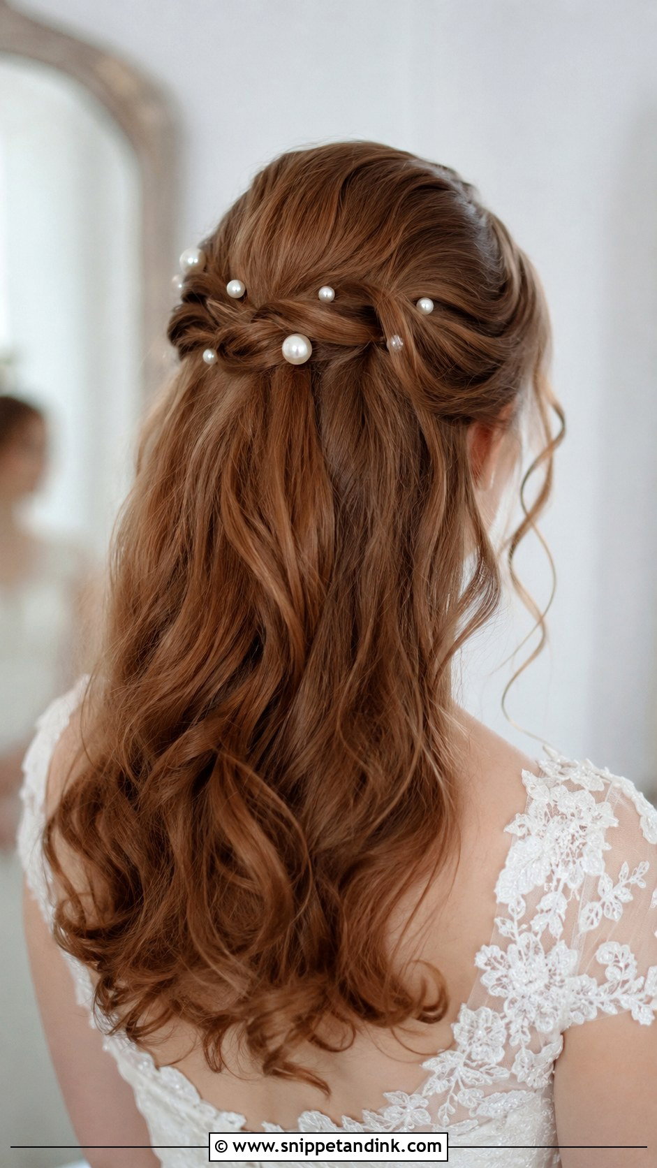 Half Up Hairstyle With Pearl Accents - Snippet and Ink - 30 Half-Up Half-Down Bridal Hairstyles