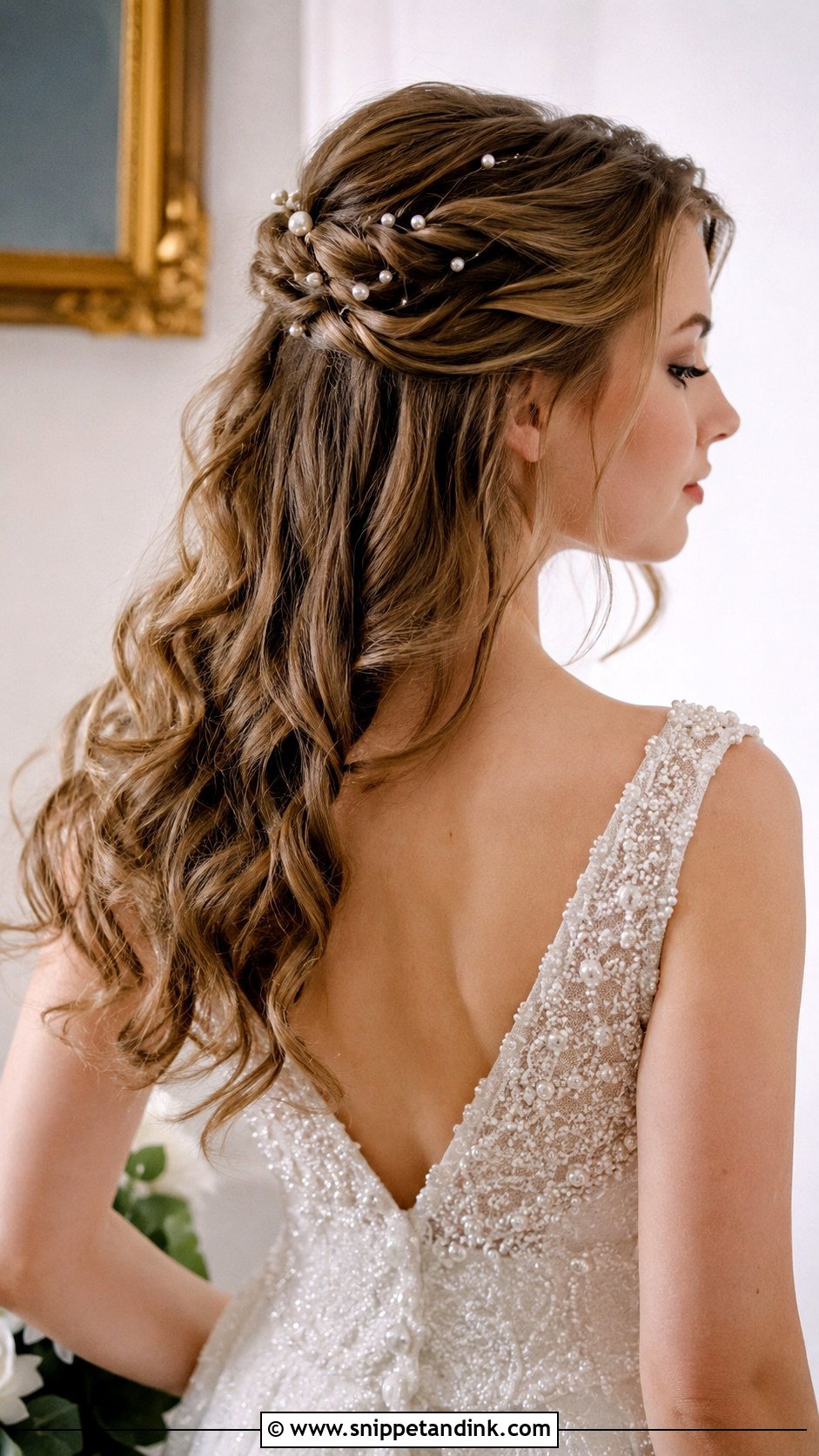 Half Up Hairstyle With Pearl Accessories - Snippet and Ink - 20 Half-Up Wedding Hair for Bride Ideas