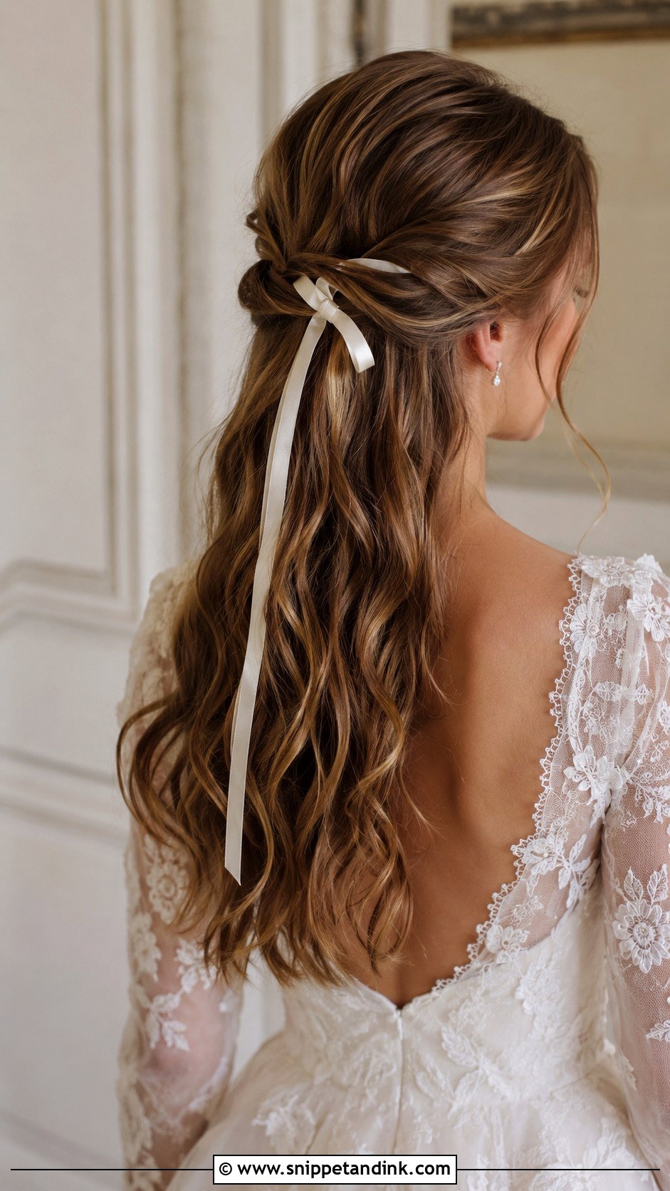 Half Up Hairstyle With Ribbon - Snippet and Ink - 25 Half-Up Wedding Hairstyles for Long Hair
