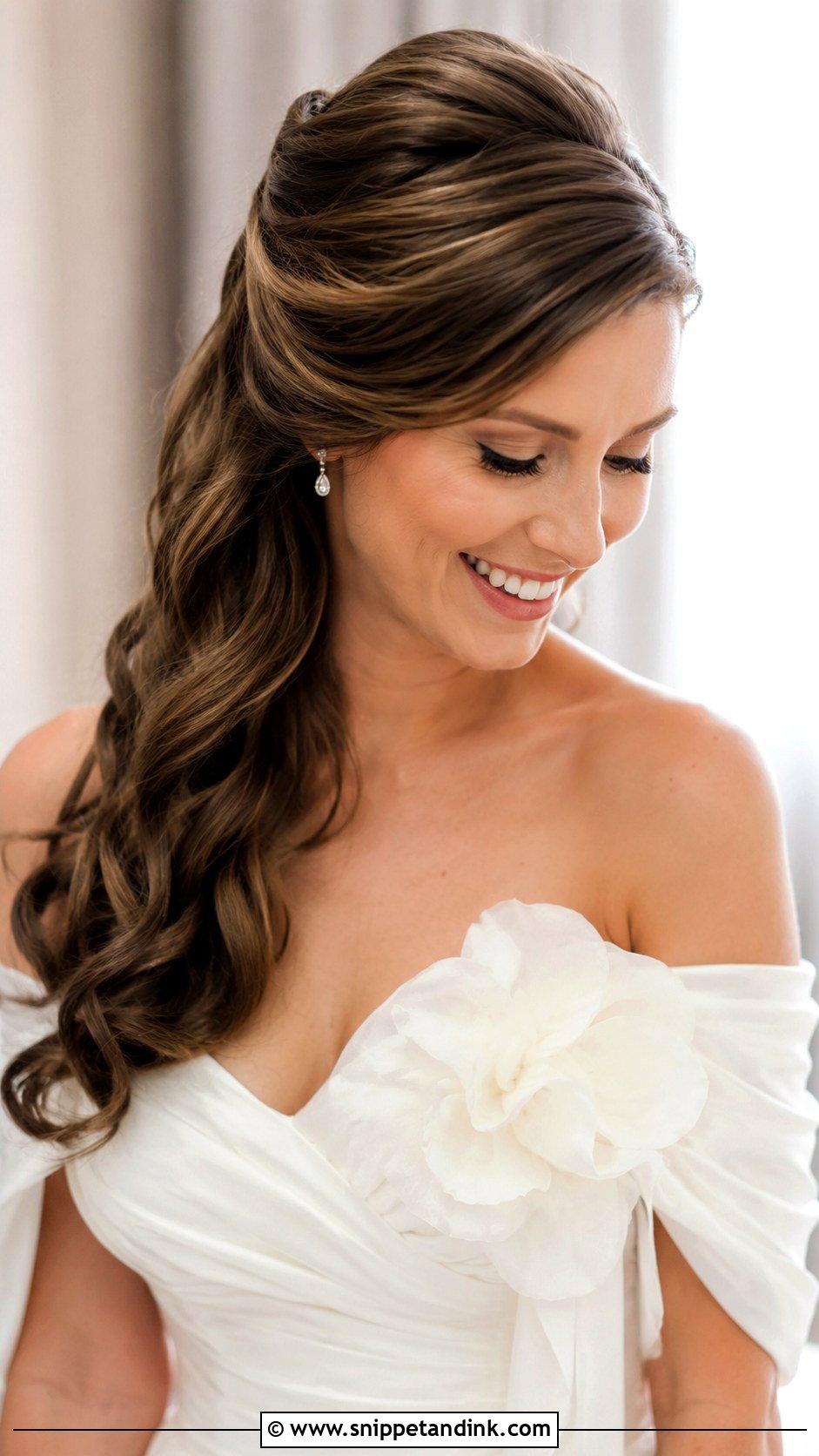 Half Up Hairstyle With Side Swept Waves - Snippet and Ink - 20 Half-Up Bride Hair Ideas