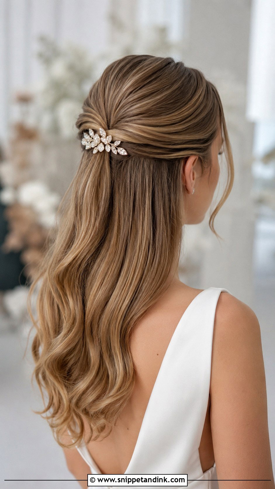 Half Up Hairstyle With Sleek Top - Snippet and Ink - 25 Half-Up Wedding Hairstyles for Long Hair