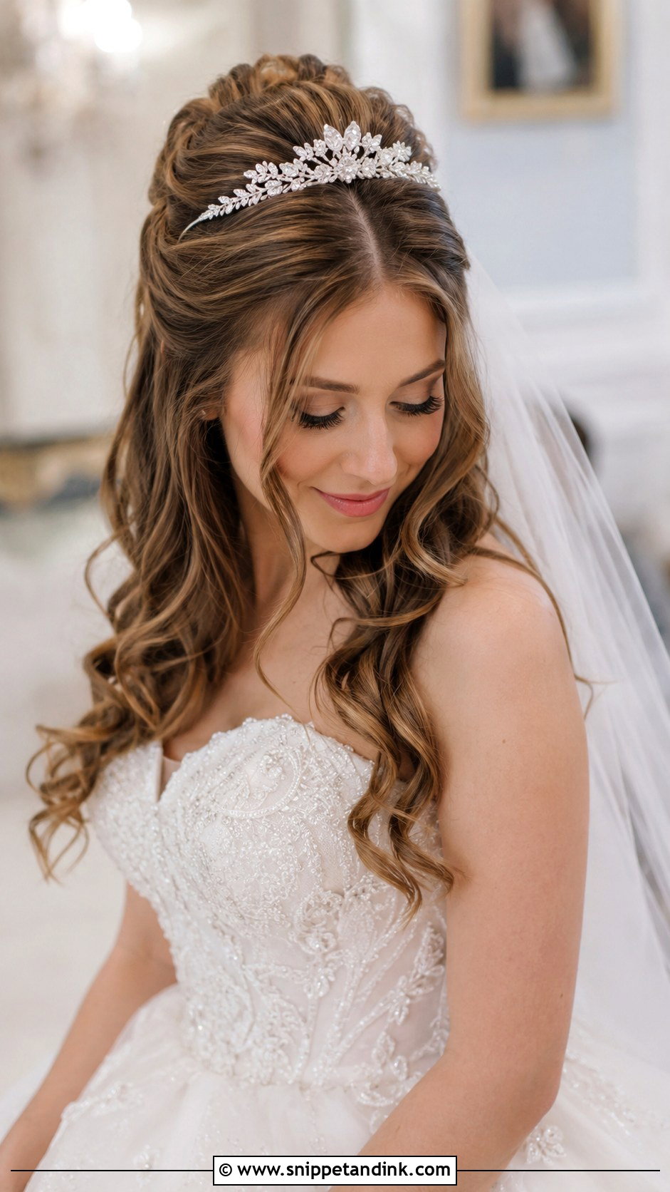 Half Up Hairstyle With Tiara - Snippet and Ink - 30 Half-Up Half-Down Bridal Hairstyles