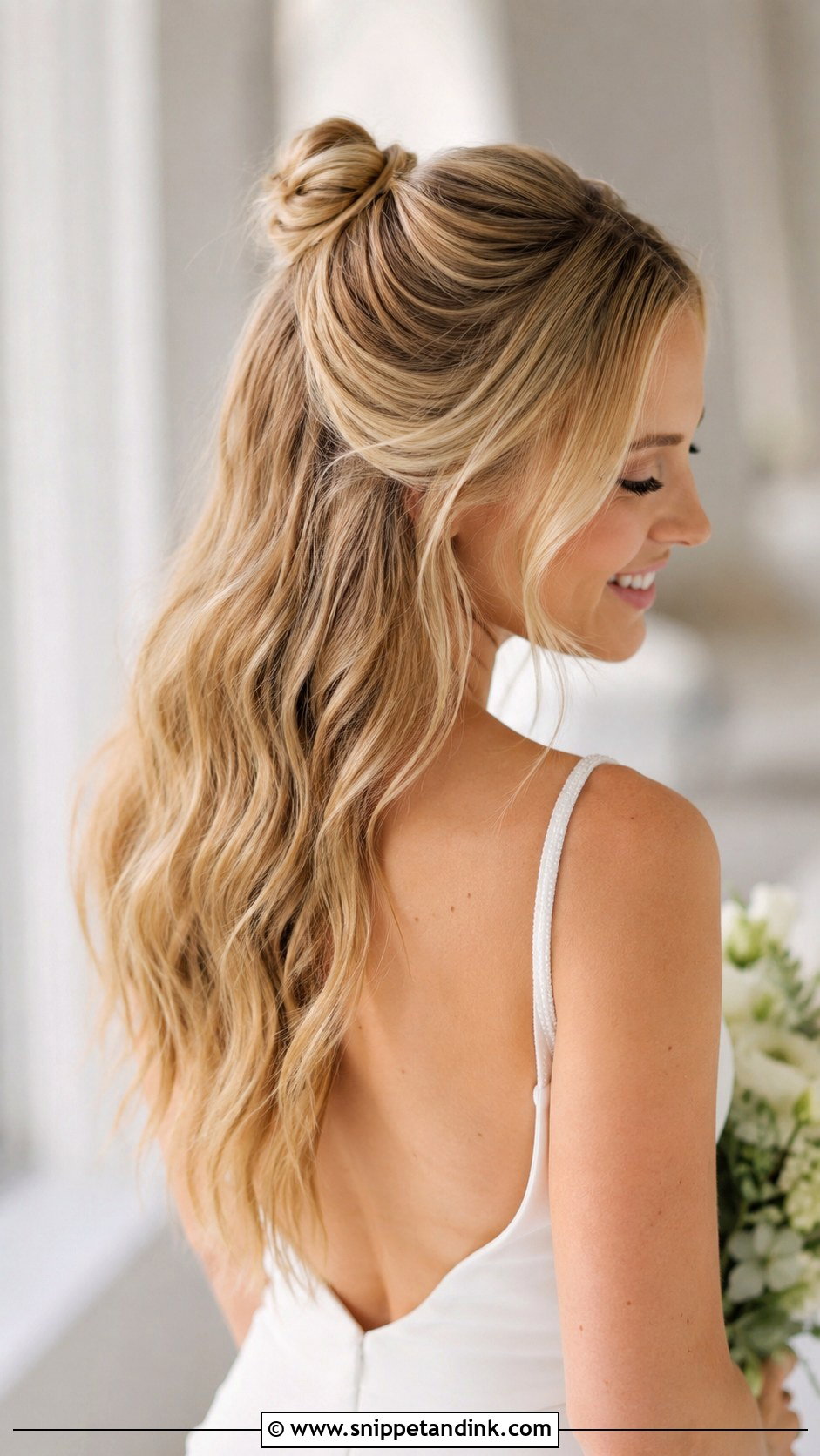 Half Up Hairstyle With Top Knot - Snippet and Ink - 30 Half-Up Half-Down Bridal Hairstyles