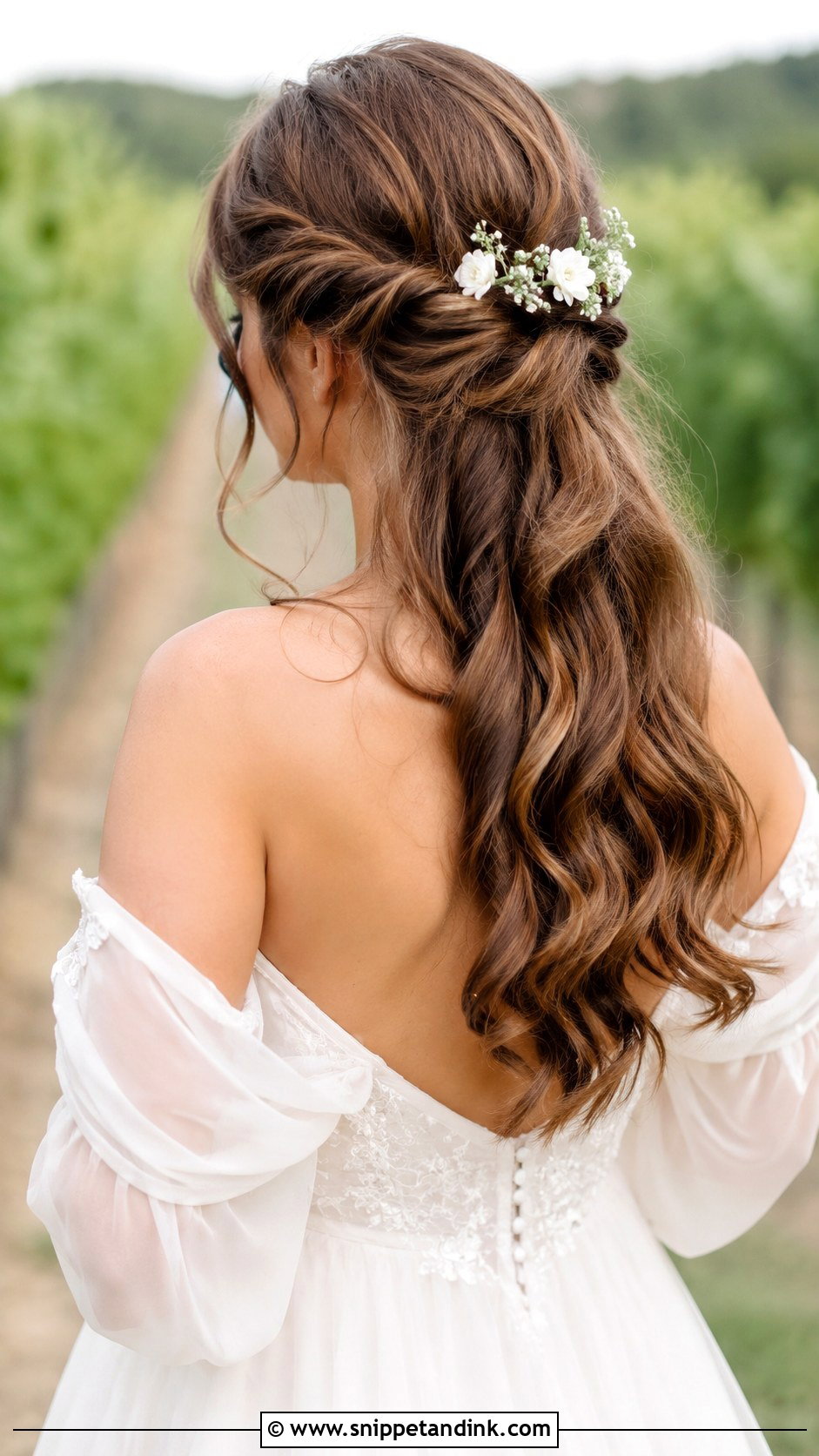 Half Up Hairstyle With Twisted Crown - Snippet and Ink - 25 Half-Up Wedding Hairstyles for Long Hair