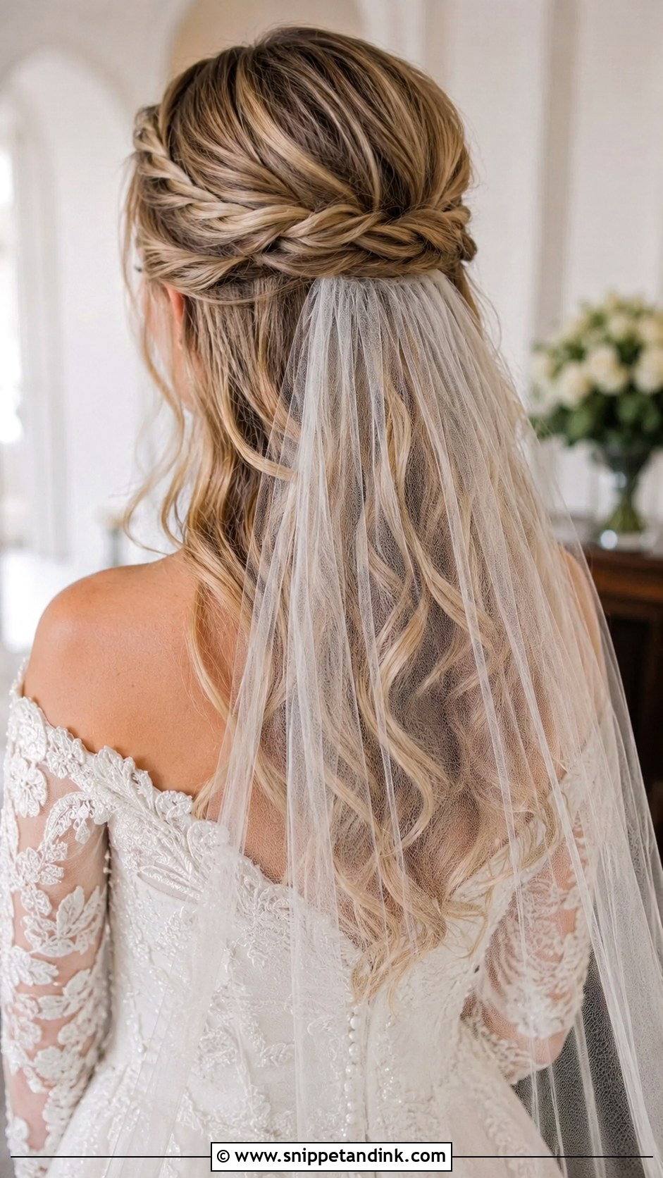Half Up Hairstyle With Veil - Snippet and Ink - 25 Elegant Half-Up Half-Down Wedding Hair Ideas