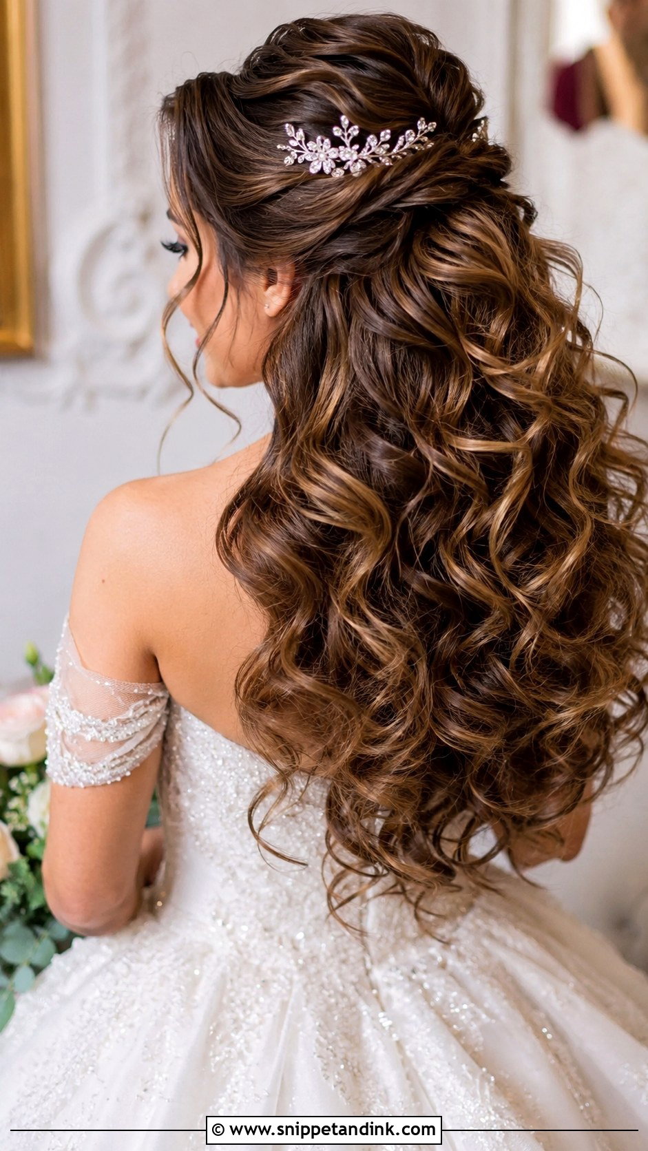 Half Up Hairstyle With Volume Curls - Snippet and Ink - 30 Half-Up Half-Down Bridal Hairstyles