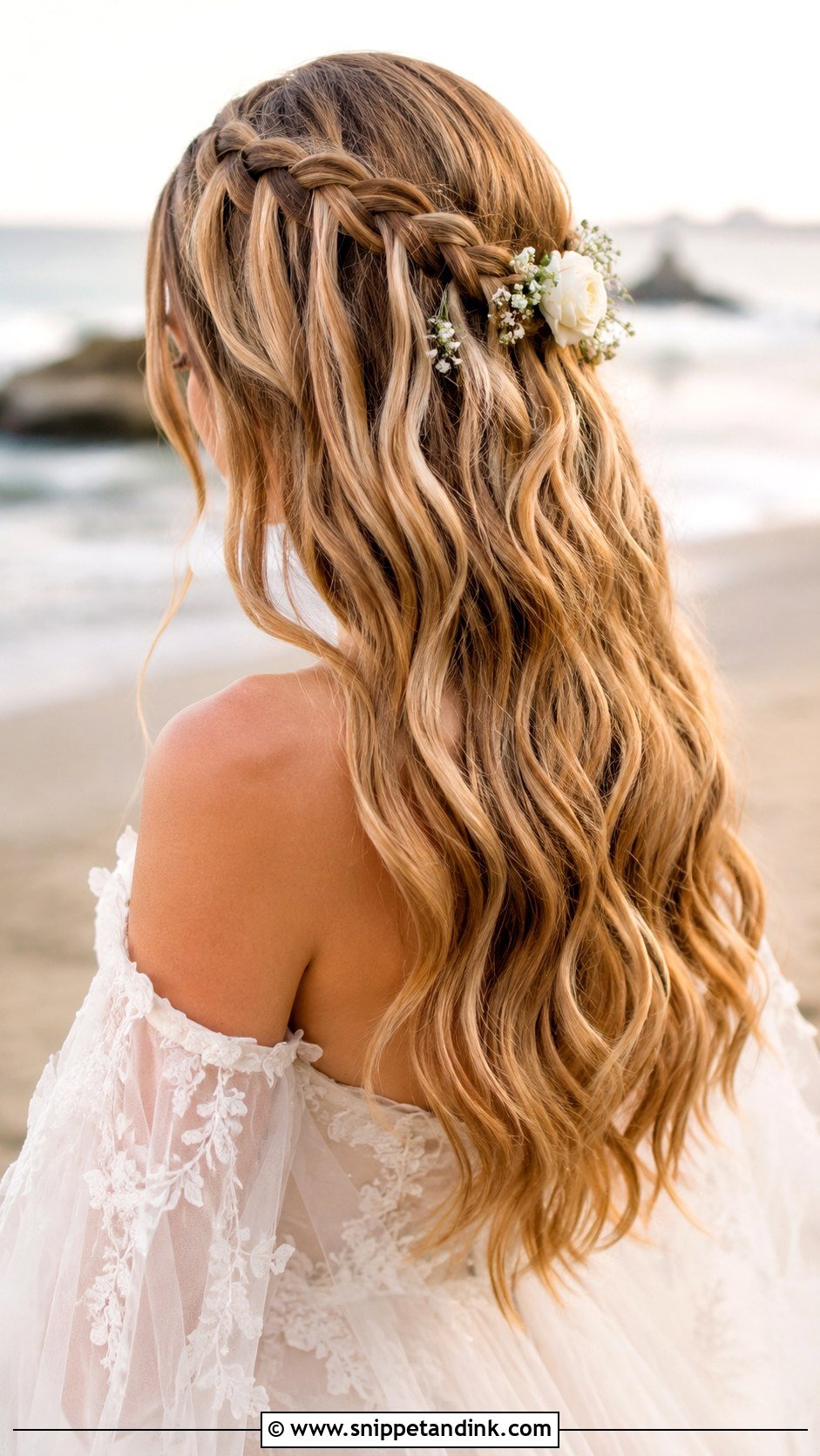 Half Up Hairstyle With Waterfall Braid - Snippet and Ink - 25 Half-Up Wedding Hairstyles for Long Hair