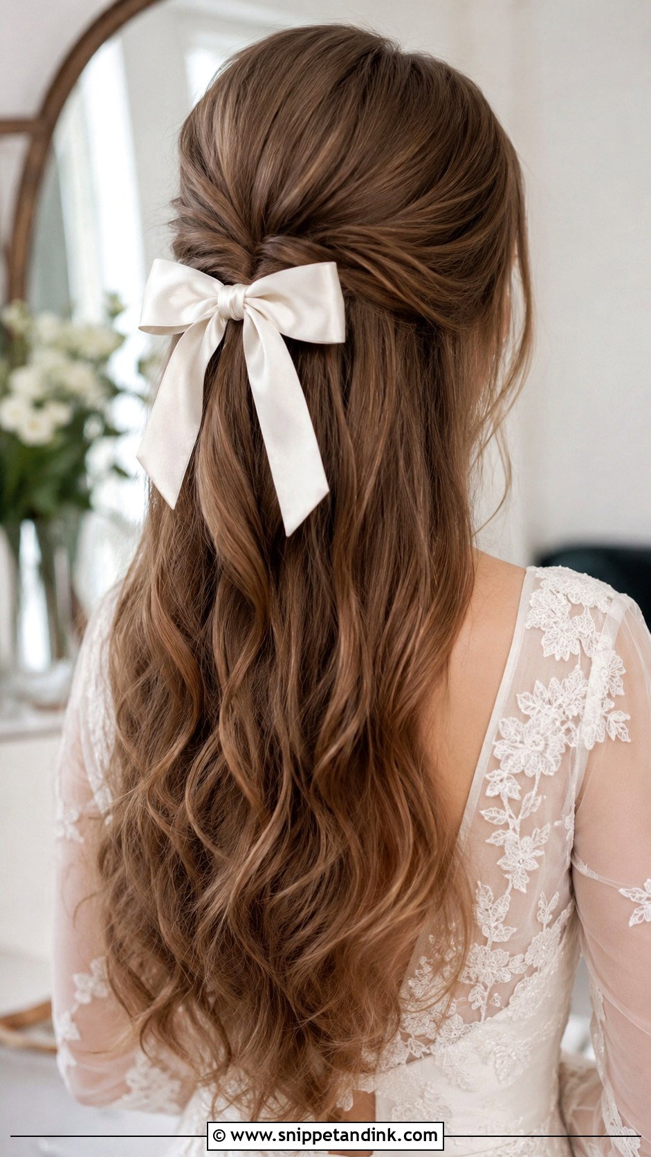 Half Up Hairstyle With a Bow - Snippet and Ink - 20 Half-Up Bride Hair Ideas