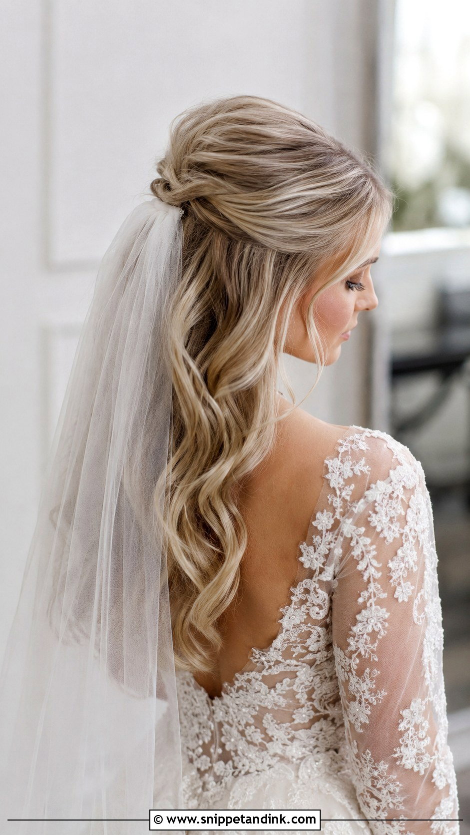 Half Up Hairstyle With a Veil - Snippet and Ink - 20 Half-Up Bride Hair Ideas